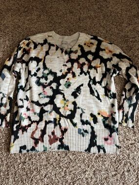 NIC+ZOE Cream Abstract Crewneck Sweater with Multicolor Accents
